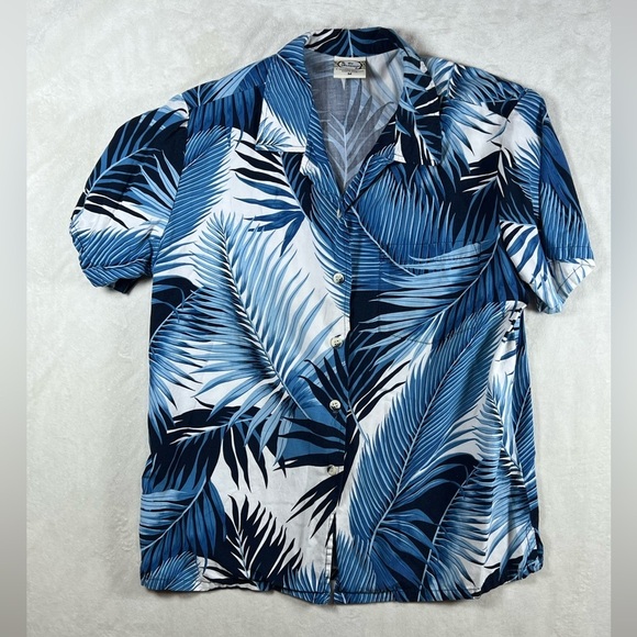 Go Barefoot Made in USA Size Medium Blue Hawaiian Print Men's Shirt - Picture 1 of 7